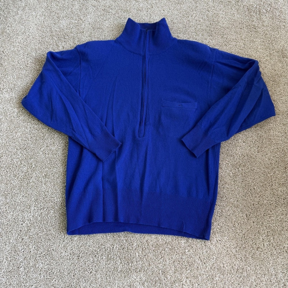 Vintage Crystal Sportswear Sweater Womens Large Blue 1/4 Zip Mock Neck Wool